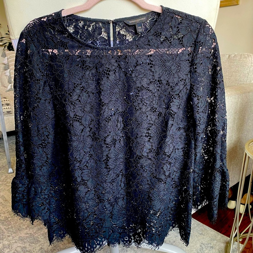 Banana Republic Black Lace Top/Blouse Size XS